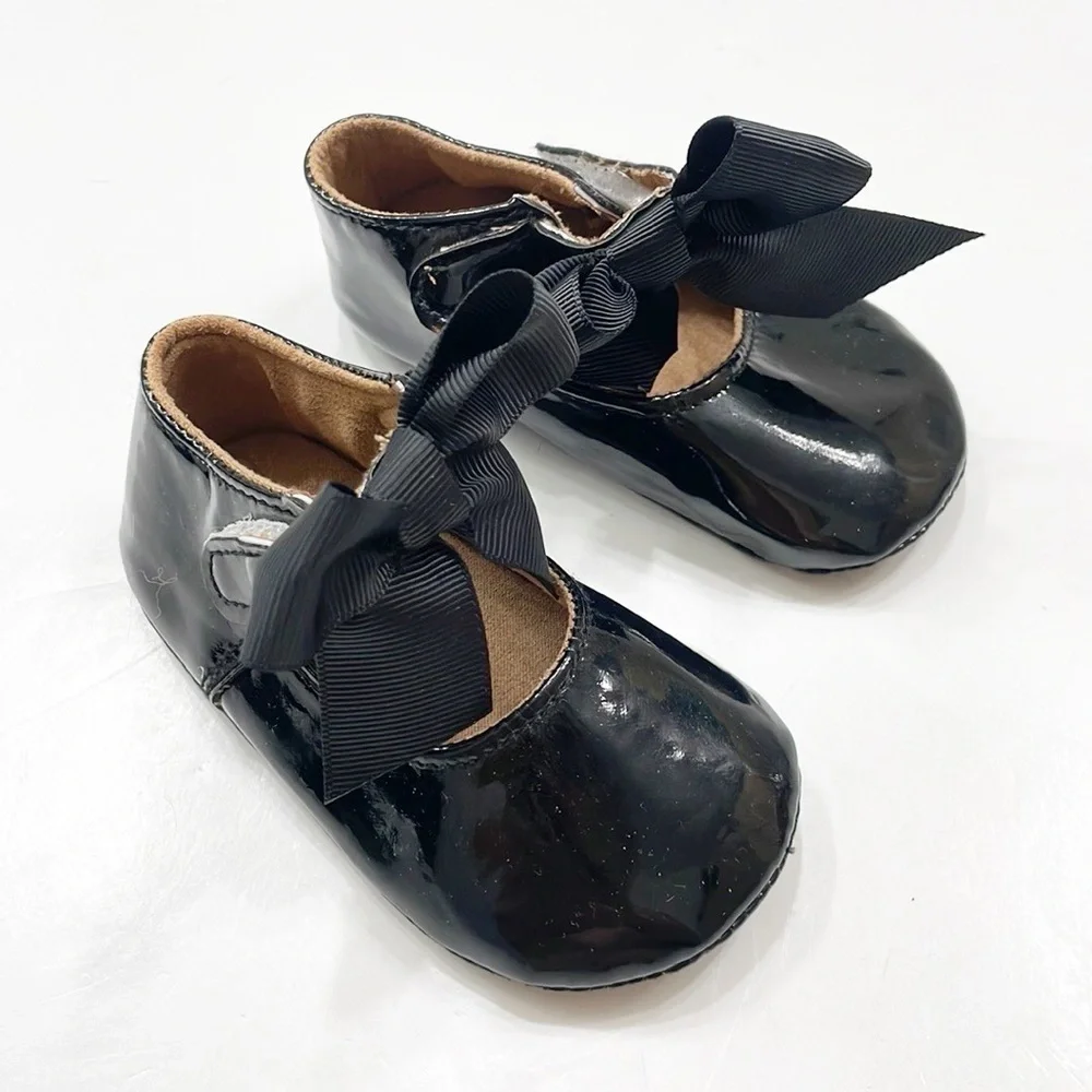 Baby girls black bow dress shoes